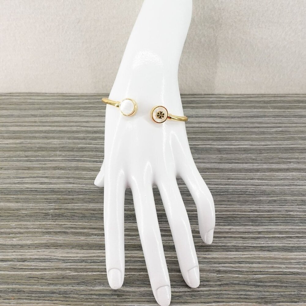 Tory Burch Kira Mother of Pearl Logo Cuff Bracelet Ivory OS - Picture 6 of 16